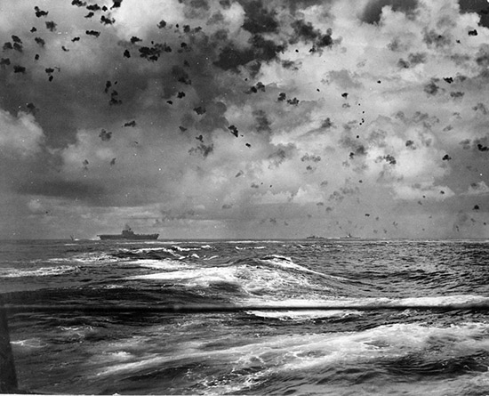 USS Enterprise under attack at Midway. Courtesy Naval History and Heritage Command.
